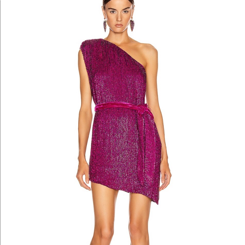 Retrofete Ella One Sleeve Dress Magenta - size Medium